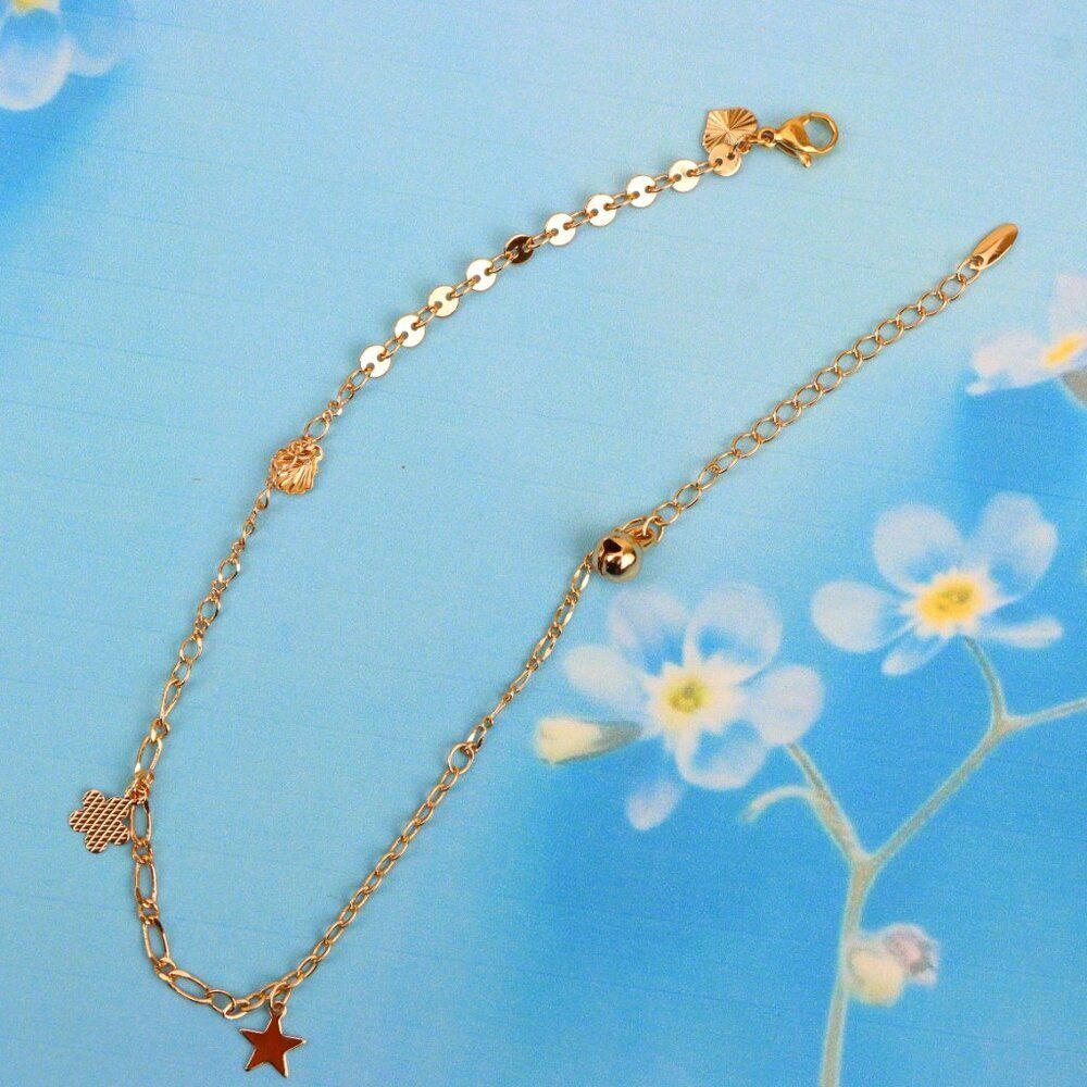 "Chic Rose Gold Anklet with Star & Clover Charms, XPAL1032